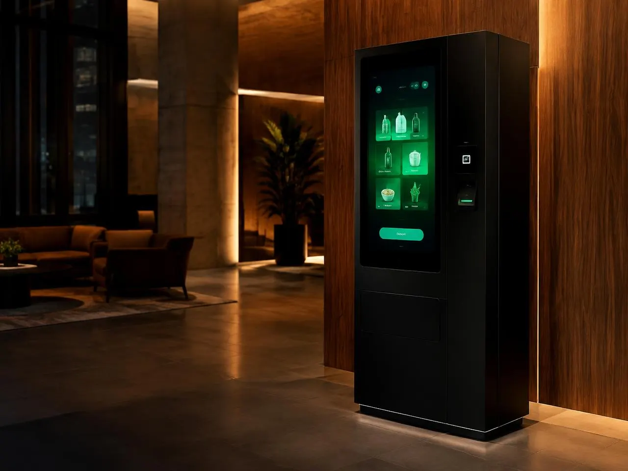 Smart vending machine in an apartment complex lobby